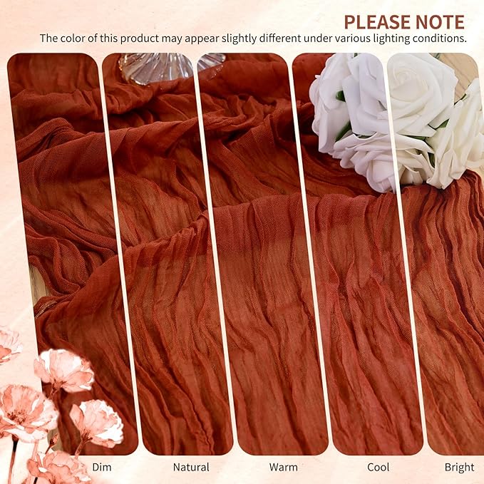 10 Pack Terracotta Cheesecloth Table Runner 10FT Fall Boho Gauze Cheese Cloth Table Runners Romantic Rustic Sheer Table Decorations for Wedding Party Baby Shower Birthday Holiday Home