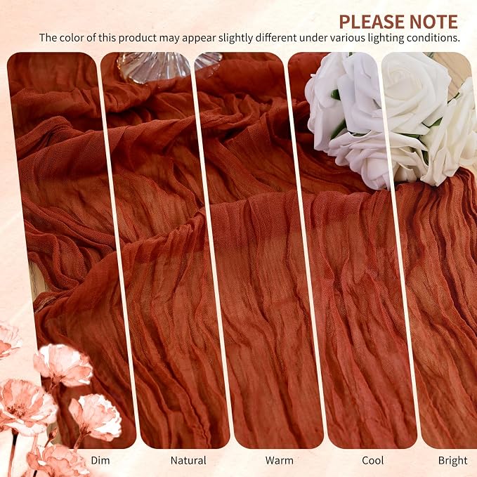 18 Pack Cheesecloth Table Runner 10FT Terracotta Fall Table Runner Boho Gauze Cheese Cloth Table Runners Long Rustic Sheer Table Decorations for Wedding Party Baby Bridal Shower Birthday Holiday Home