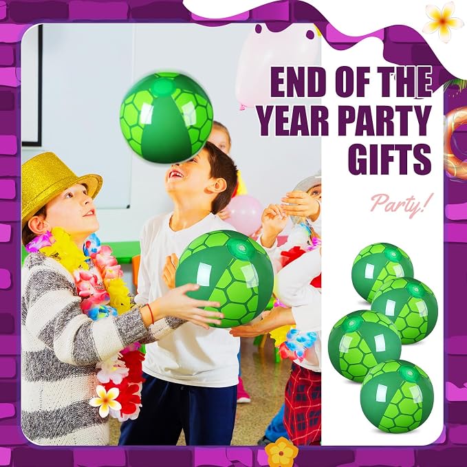 Leyndo 12 Pack Green Turtle Themed Beach Ball for Kids 7.87" Bulk for Summer Pool and Beach Game Gifts and Birthday Party Supplies and End of The Year Class Party Decoration Favors