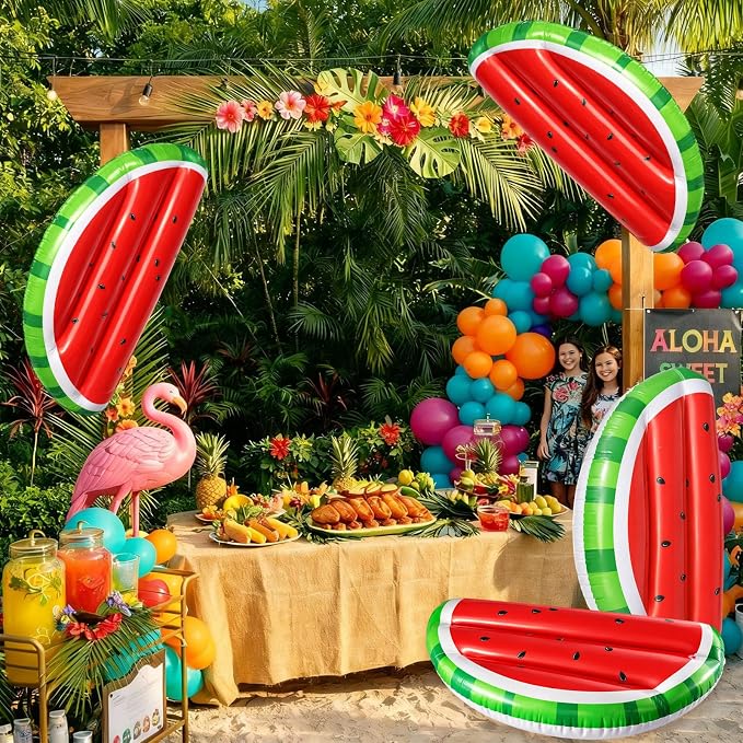 JellyArch 4 Pcs Watermelon Party Decorations Inflatable Pool Floats 36 Inch Inflatable Pool Floats Summer Luau Hawaiian Party Watermelon Birthday Decorations Blow up Surfboard for Wall Beach Decor