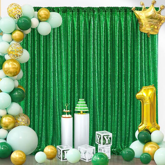 B-COOL Green Backdrops 4 Panels 2ftx8ft Sequin Backdrop Curtains Fabric Shiny Backdrop Fabric Dark Green Stage Backdrop Drapes Party Decorations