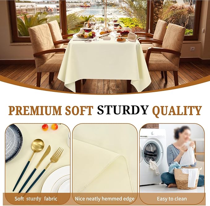 Pesonlook 12 Pack 60 x 102 Inch Tablecloth, Beige Rectangle Tablecloth for 6 Ft Rectangle Tables,Washable Fabric Table Cover for Wedding/Buffet Party/Dining Table/Events(60 x 102 Inch,Beige)