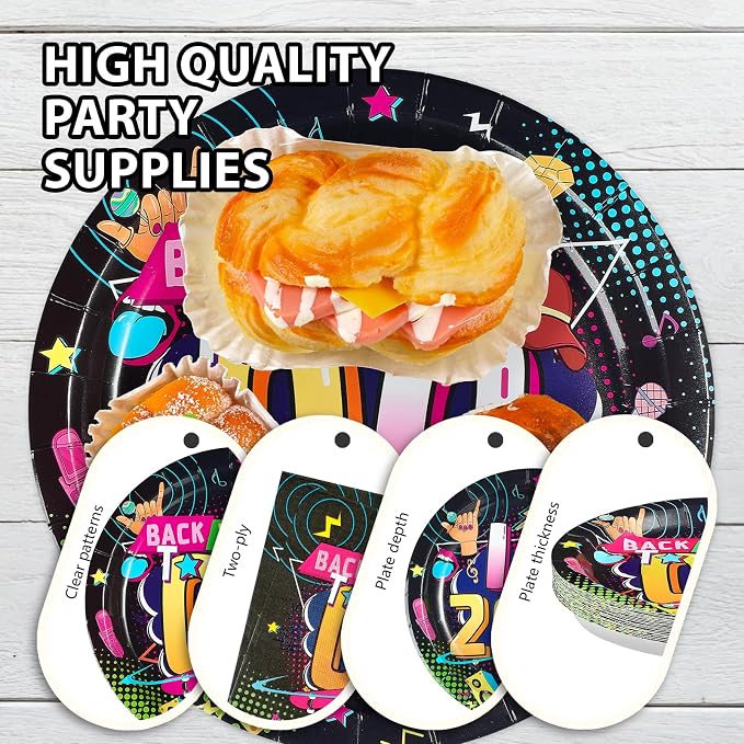 96Pcs 2000s Party Decorations Y2K Early 2000s Theme Plates and Napkins Hip Hop Back to the 00s Disposable Paper Tableware Set for Adult Teens Retro 00s Birthday Party Supplies Serves 24