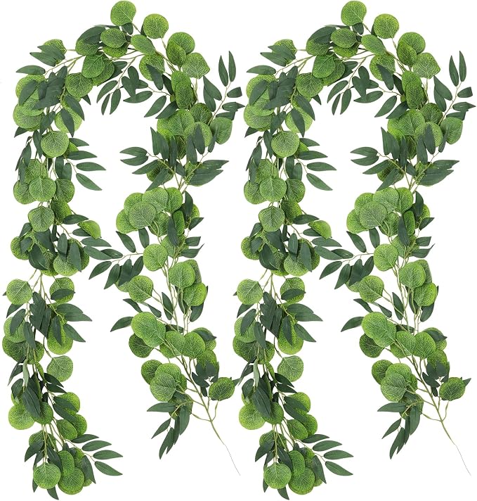 RECUTMS Artificial Eucalyptus Vine Garland with Willow Leaves 2Pcs 6Ft Fake Hanging Silk Greenery Faux Ivy Plant for Indoor Outdoor Home Wedding Arch Party Table Porch Summer Decor(Dark Green)