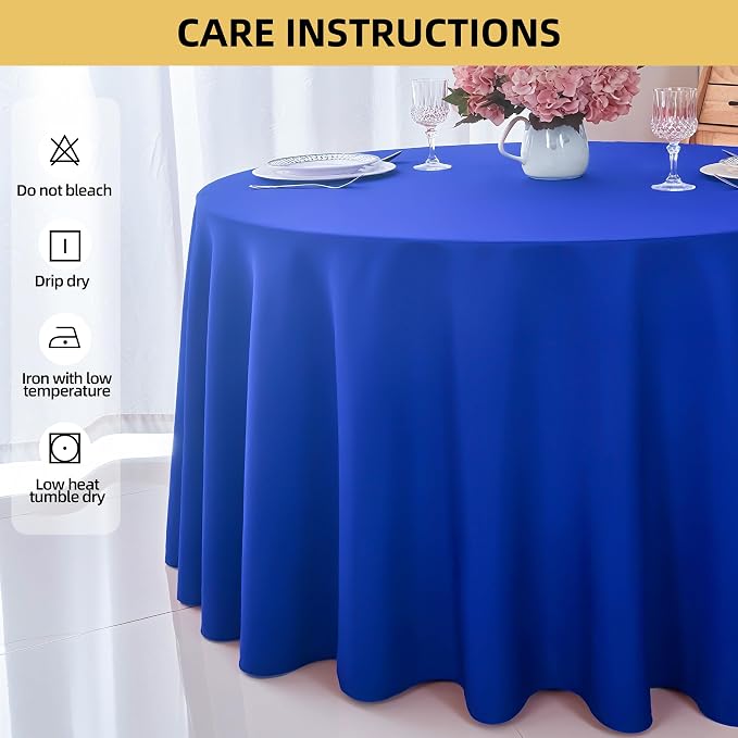 2-Pack Round 90-inch Royal Blue Table Cloths, Solid Stain and Wrinkle Resistant Circular Tablecloth, Premium Plain Weave Polyester Fabric Table Linen Covers for Hotel, Banquet