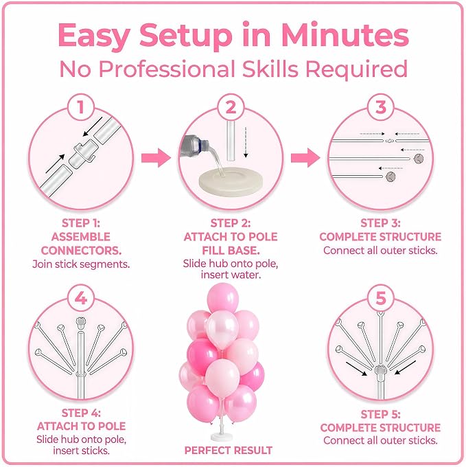 2 Sets Champagne Gold Balloon Stand Kit-Balloon Column Holder with Metallic Rose Balloons for Birthday, Wedding,Baby Shower,Graduation,Anniversary Party Decorations Centerpiece（Blossom Pink）
