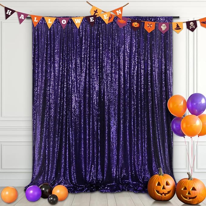 Eternal Beauty Purple Sequin Backdrop, 7x7 Ft Glitter Background Curtains for Shimmer Photography Party Wedding Birthday Back Drop Decor