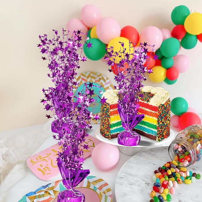 Gyufise 6 Pack Metallic Foil Spray Centerpiece Star Table Decoration Burst Table Centerpieces Table Decor for Birthday Wedding Anniversary Graduation Holiday Party Supplies Purple