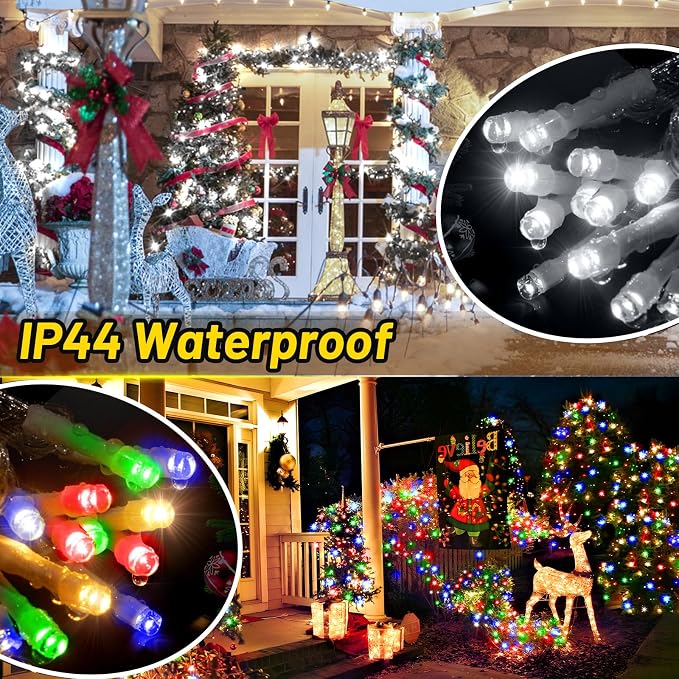 KNONEW 197FT 500 LED Christmas String Lights Outdoor Color Changing 11 Modes Timer Fairy Light Plug in Waterproof Lights for Xmas Tree Yard Wedding Decorations (Cool White to Multicolor)