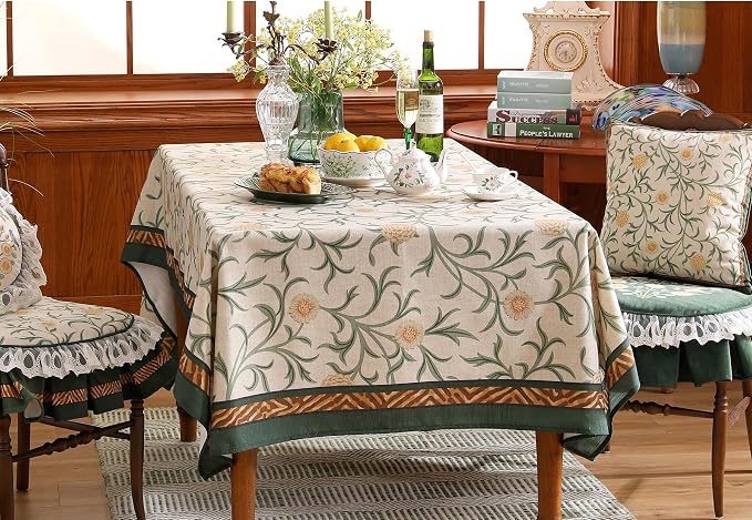 patdrea Vintage French Linen Tablecloth,Square,67"x67"-Botticelli | Elegant Table Cloth for Square Table,Sage Green Floral Vine Patterned,for Dining Room Tea Party Thanksgiving