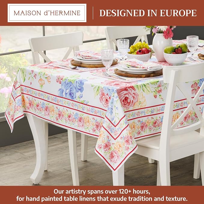 Maison d' Hermine Table Cloth Square Table 100% Cotton 60 x 60 Inches Tablecloth Reusable Decorative for Dining Kitchen Room Farmhouse Party Home Hotel Restaurant Spring Summer - Vintage Floral