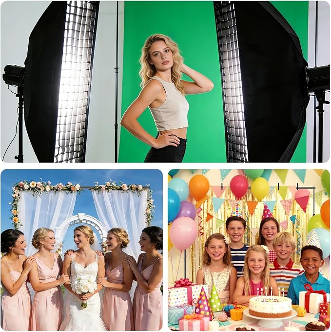 8x10 ft Adjustable Green Screen Backdrop Kit with Stand, Photo Background Support System for Video Streaming, Photography, Studio, Parties, Events