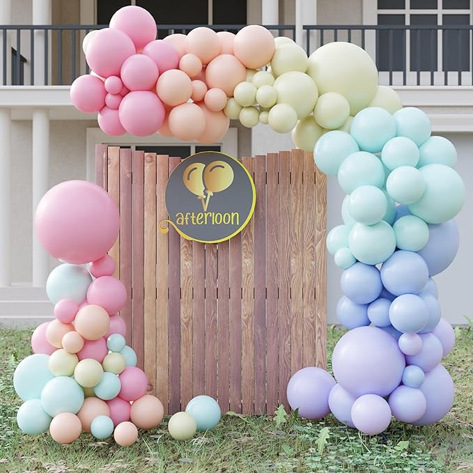 AFTERLOON® Biodegradable Balloons 138pcs Pastel Rainbow Assorted Different Sizes 18" 12" 10" 5" Balloon Garland Arch Kit for Birthday Party Decorations, Graduation, Baby Shower, Wedding, Anniversary