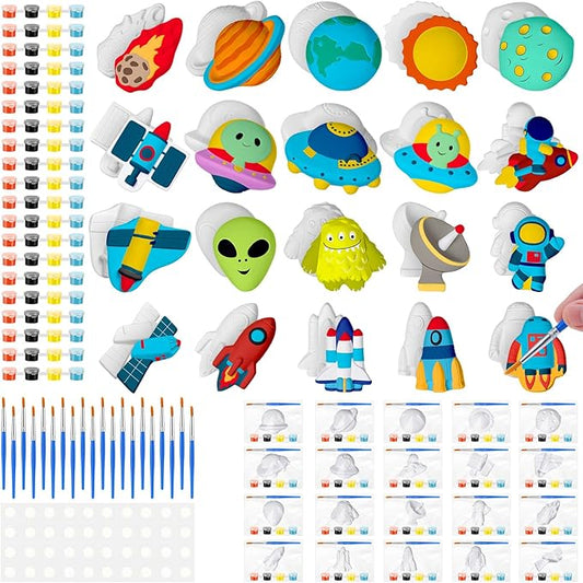 Simgoing 20 Set Space Alien Ceramics Painting Kit DIY Ceramic to Paint Your Own Astronaut Alien Ceramic Figurines Paintable Plaster Space Arts and Craft for Adults Birthday Party Activities Favors