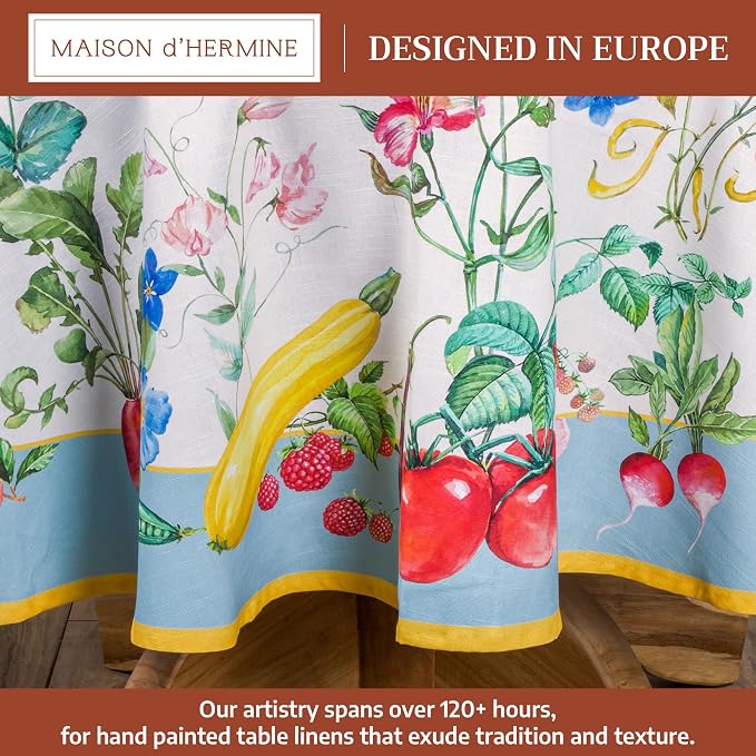 Maison d' Hermine Table Cloth Round Table 100% Cotton 63 Round Inches Tablecloth Reusable Decorative for Dining Kitchen Room Farmhouse Party Home Hotel Restaurant Spring Summer - Giverny