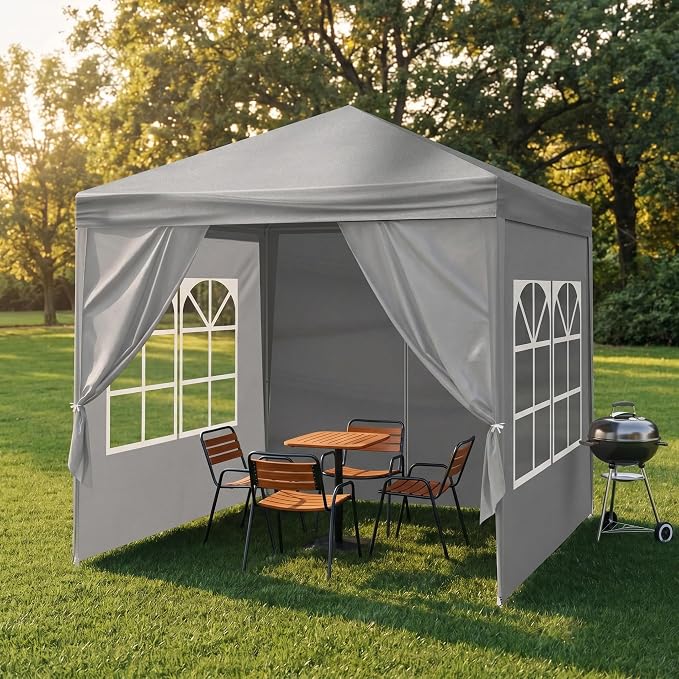 6.5x6.5FT Canopy Tent, Portable Heavy Duty Outdoor Tent with 4 Removable Sidewalls, Waterproof Party, Camping, Picnic & Backyard Shelter, Gray