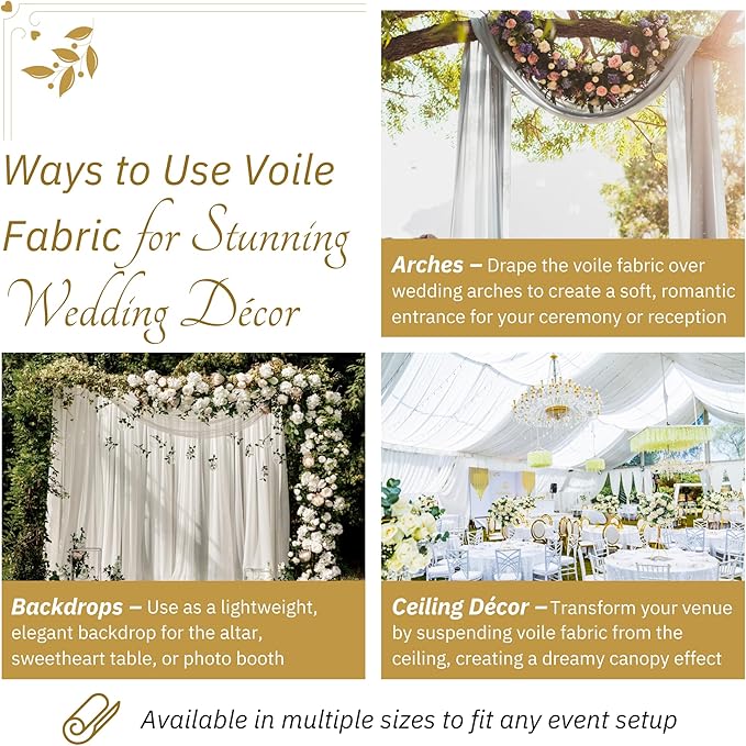 Sheer Voile Chiffon Fabric Draping Panels | 100 Yards 120" Wide Black Voile Fabric | Use for Backdrop Curtain -Wedding and Special Events