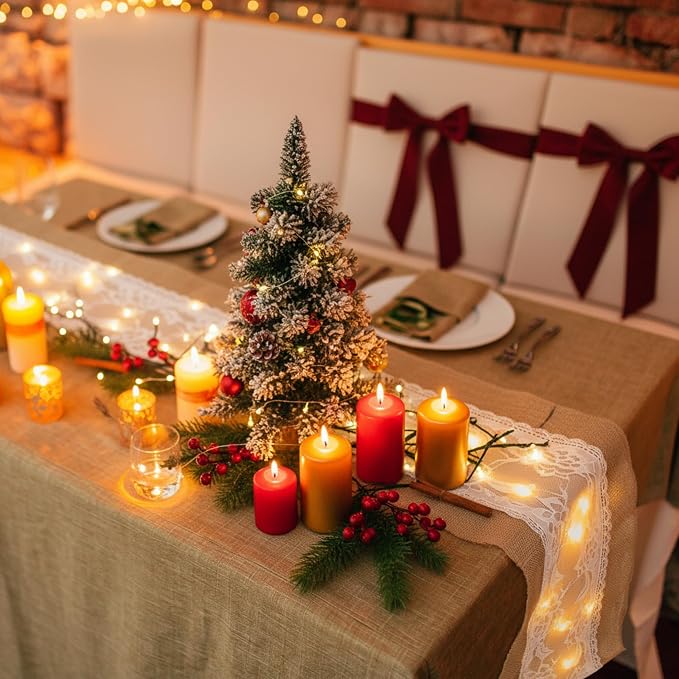 Xinnun 6 Pack Burlap Table Runner with Warm LED Lights,Rustic Lace Wedding Table Decor,Boho Farmhouse Jute Runner for Reception Bridal Shower Party(Funny,12x70 Inches)
