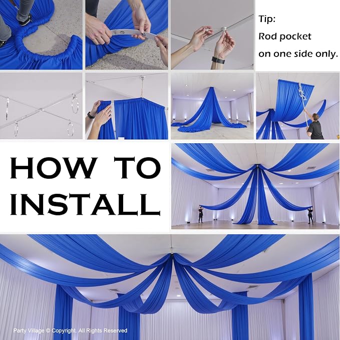 20ftx40ft Royal Blue Ceiling Curtain for Wedding Parties – 4 Panels Wrinkle-Free 40 FT Long Tent Draping Curtains for Wedding, Birthday & Theme Parties, 40ft Height with Rod Pocket
