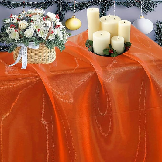 MDS Pack of 10 Yard Sheer Organza Fabric for Wedding Party Home Event Banquet Decorations, Backdrop Curtain Craft Dress Sewing Fashion DIY Crystal Organza Tulle Fabric Bolt 44” Wide - Orange