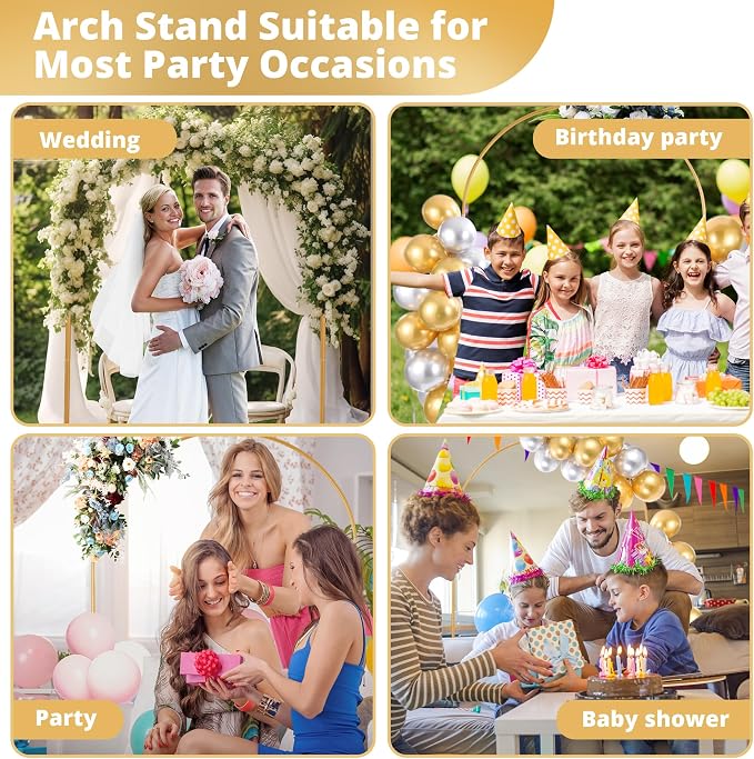 6.5 ft Gold Metal Balloon Arch Stand, Arch Backdrop Stand with Stable Base,Easy-to-Install Wedding, Birthday, Baby Shower & Garden Party Decoration