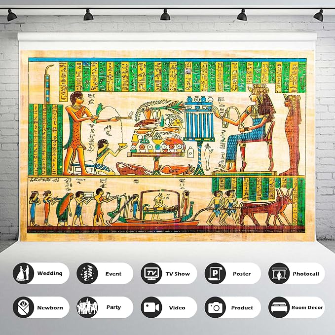 Old Egyptian Papyrus Backdrop Ancient Egyptian Mural Antique Hieroglyphs Photography Background Egypt History Painting Religion Culture Backdrops Portrait Photo Booth Studio Props Vinyl 15x8ft