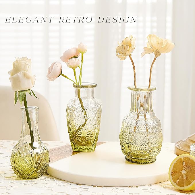 Glass Bud Vase Set of 16, Small Flower Vases, Glass Vases for Centerpieces, Vintage Home Table Decorations Bud Vases (16 Pcs, Green)
