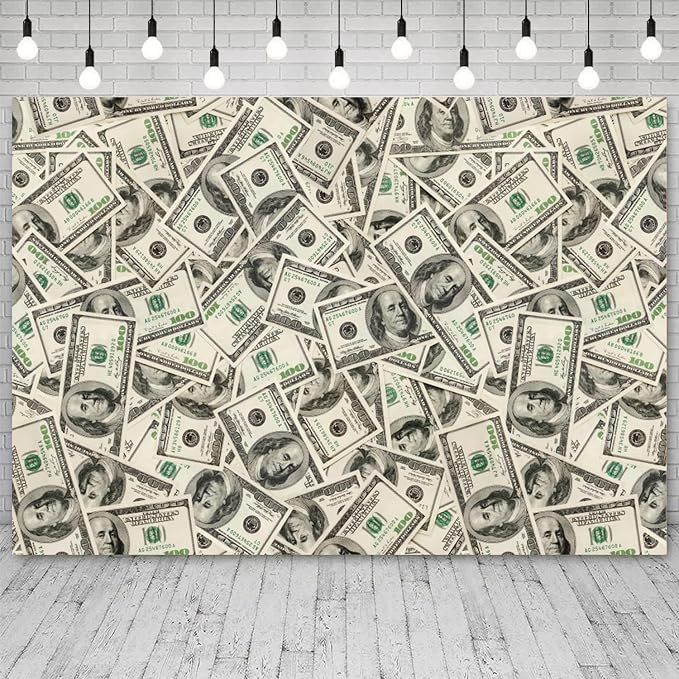 8x6ft Money Backdrop US Dollar Banknotes Theme Photography Background Benjamin Franklin 100 Dollar Bill Cash Currency Birthday Banner Decorations Kids Adults Portrait Photo Booth Prop