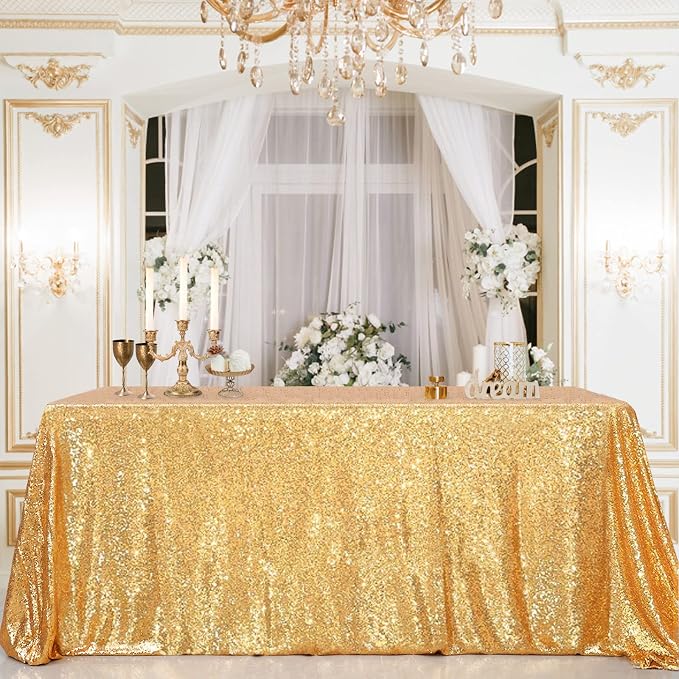 B-COOL Sparkly Drape Tablecloth Gold Tablecloths Sequin Fabric Table Cloth for Ceremony Party Halloween 50x80 Inch