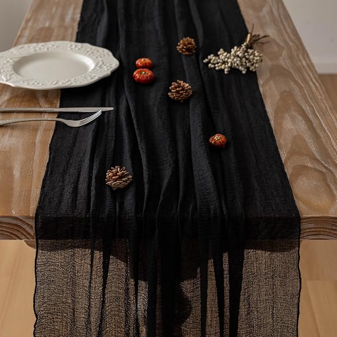 Keketoarrange Black Table Runner Cheesecloth Gauze Rustic Premium Cotton Cheese Cloth Table Decor 120 Inch 10 FT for Wedding Bridal Baby Shower Long Sheer Boho Summer Home Decorations