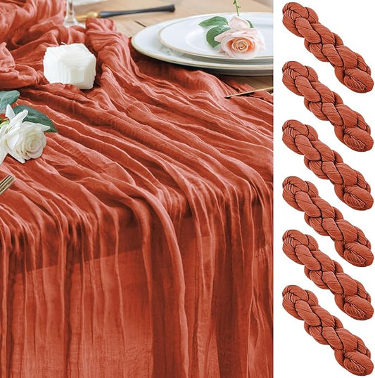 Wokceer Cheesecloth Table Runner 6Pack 10FT Terracotta Fall Cheese Cloth Table Runner Boho Gauze for Party Thanksgiving Long Rustic Sheer Runners for Baby Bridal Shower Wedding Easter