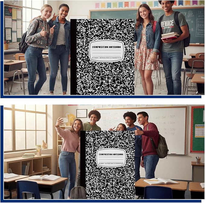 Amyhill 5 ft Composition Notebook Cardboard Cutout Stand Up Life-Size Back to School Party Decorations First Day of School Composition Notebooks Backdrop Photo Booth Standup for Welcome Party Supplies