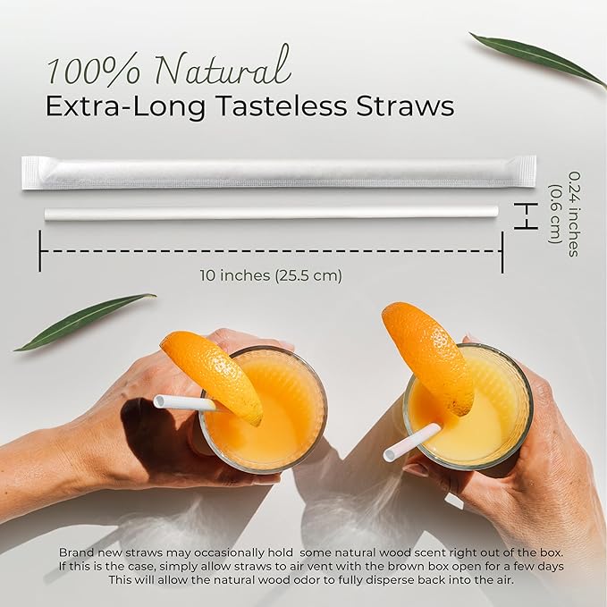 EcoPreps 10” Biodegradable Bamboo Fiber Straws, Extra-Long Individually Wrapped Straw | 300 Count, 100% Compostable, Plastic-Free, Eco-Friendly Drinking Straw | 10-Inch Plant Fiber Disposable Straws