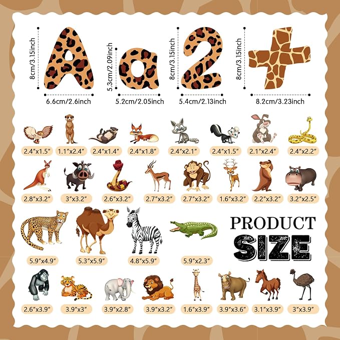 Kosiz Safari Animal Bulletin Board Decoration Set 118 ft Scalloped Bulletin Board Borders Classroom Poster Border Trim with 257 Pcs Letter Number Symbol Cutout for School Decor