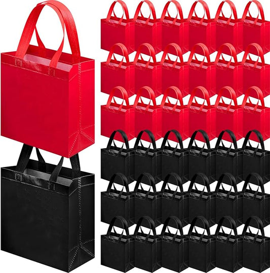 Wesnoy 36 Pcs Red Black Gift Bags Bulk Woven Gift Bags with Handles Reusable Party Favor Goodie Bulk, Pastel Rainbow Color Tote Bag for Women Wedding Birthday Bridal Shower Decoration