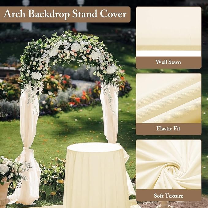 Toolterritary 2 Metal Arch Backdrop Stand and 2 Cover Set, Sturdy 7.2FT, 6FT Party Backdrop Set, Wedding Arch Frame and Cover Set for Birthday, Baby Shower,Christmas, Anniversary(Beige)