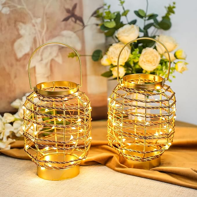 Set of 6 Battery Operated Table Lamp 7.7 "H Metal Cage LED Cordless Lamp with 6-Hour Timer, Vintage Decorative Fairy Lights Lantern for Indoor/Outdoor Bedrooms Weddings Parties Patio Events