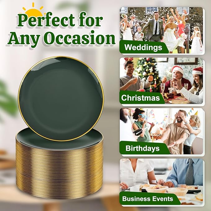 Festiva 200Pcs Green Dessert Plates 6.3" with Plastic Forks 5"- Small Disposable Plates- Dessert/Cake/Appetizer Plastic Plates include 100Plates 100Forks for Birthday Party&St.Patrick's Day& Easter