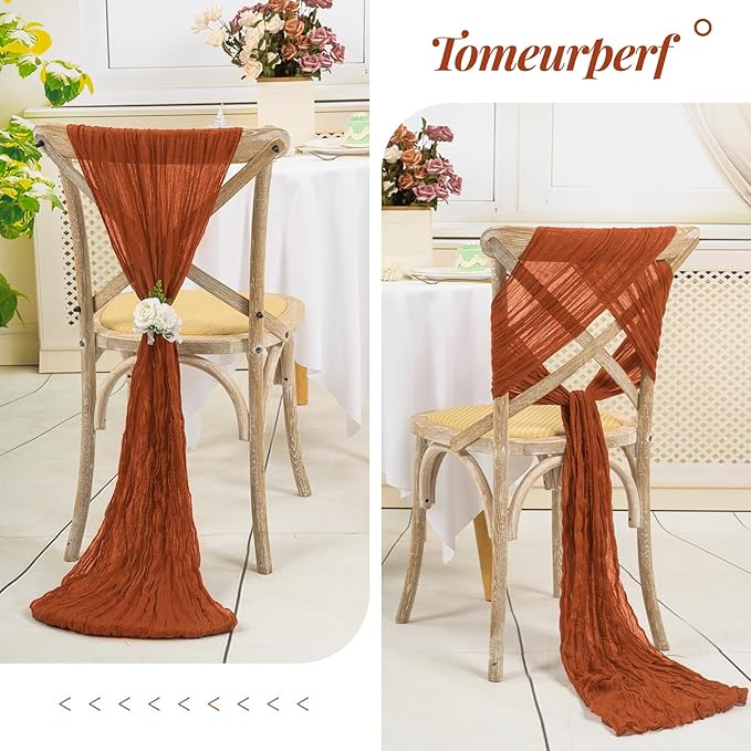 16 Pack 10Ft Cheesecloth Table Runner Terracotta, 20 x 120 Inch Rustic Gauze Boho Cheese Cloth Table Runners Wedding Long Table Runner for Wedding Party Bridal Shower Table Decoration
