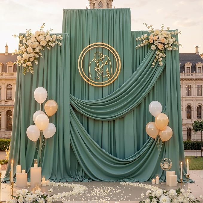 20ft x 12ft Grayish Green Backdrop Curtains for Parties, Wrinkle Free 4 Panels Photo Backdrop Drapes Back Drop Cloth for Wedding Birthday Photography Background Decor