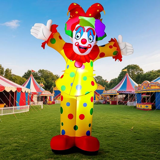 Capoda 5.9 ft Clown Inflatable Life Size Inflatable Carnival Decorations Circus Clown Blow Up Built in LED Lights for Halloween Circus Carnival Theme Party Yard Garden Outdoor Supplies