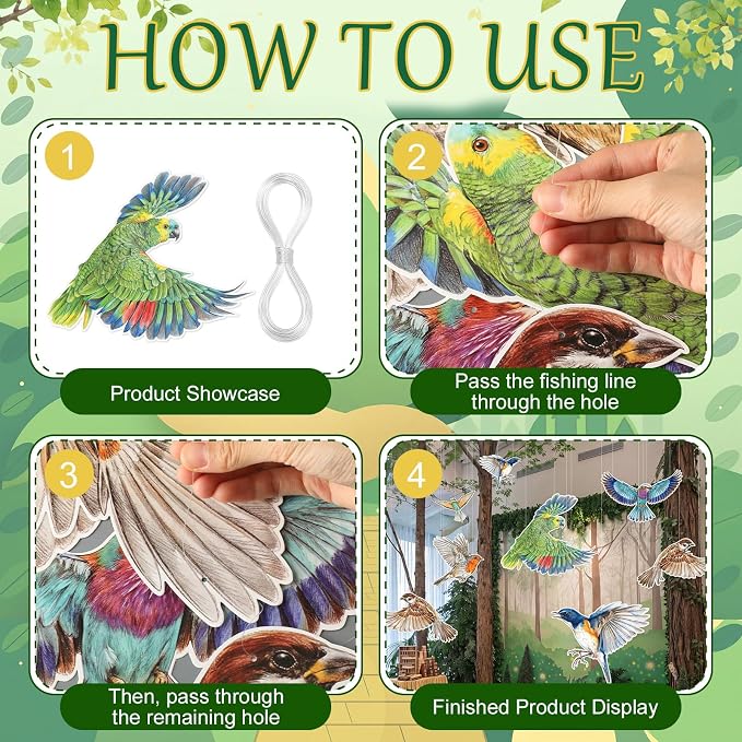 18 Pcs Large Bird Party Decorations 3D Realistic Watercolor Paper Hanging Bird Decoration Paper Songbird Birthday Party Supplies for Wedding Garden Baby Shower Room Ceiling Decor