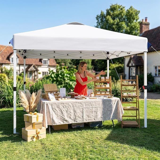 Suteck 10x10 Pop Up Canopy Tent, One-Push Easy Setup Instant Canopy with Vented Top, Waterproof UV Protection, 3 Adjustable Heights for Camping, Party, Beach & Outdoor Events