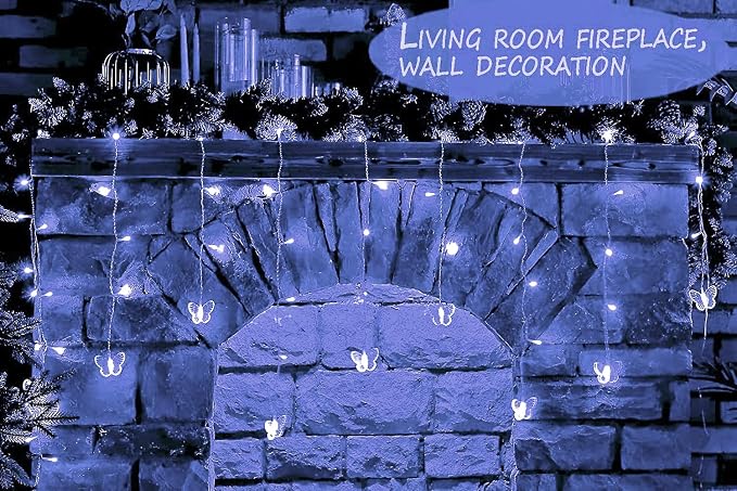 Butterfly Curtain Fairy Lights USB Plug in,8 Modes 120 LED 20FT Firefly Twinkle Timer String Lights with Remote, Waterproof Copper Wire for Bedroom Patio Christmas Wedding Party (Cool White)