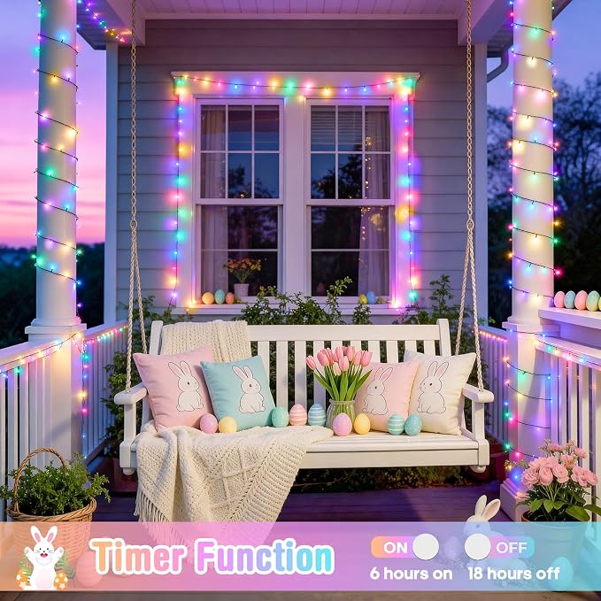 JMEXSUSS 250LED Easter Lights Indoor Outdoor Decorations, Connectable Pastel-Colored String Lights for Easter Christmas Tree Bedroom Patio Holiday Decoration