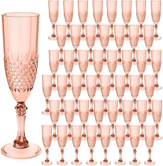 Plastic Champagne Flutes, Champagne Glasses Bulk, Reusable Unbreakable Acrylic Wine Glasses Goblets for Weddings Bachelor Parties Toasting Bridal Shower (48, Rose Gold)