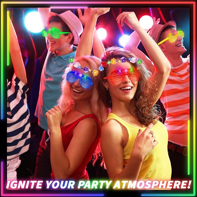 80 Pcs Glow in the Dark Party Supplies Light Up Party Favors LED Light Up Glasses LED Flower Crown Headband Glowing Floral Wreath Crown Neon Flash Glasses for Birthday Wedding Gift