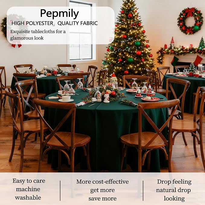 8 Pack Dark Green Round Tablecloth 90 Inch Hunter Green Round Table Cloth, Wrinkle Resistant Washable Polyester Fabric Table Cloth Table Cover for Dining Wedding Banquet Party