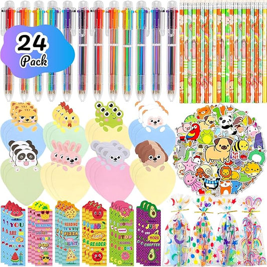Birthday Goodie Bags for Kids, 24Pack Return Gifts for Birthday Party with Multicolor Pen Pencils for Goodie Bag Stuffers Classroom Gifts for Students Class Rewards Prizes