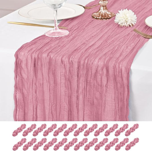 24 Pack Dusty Rose Table Runner 10Ft Cheesecloth Table Runner Rustic Gauze Table Runners Romantic Long Sheer Fabric Cheese Cloth Table Runners for Wedding Party Bridal Baby Shower
